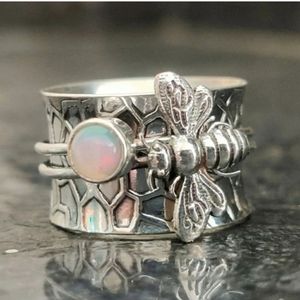 Boho Silver Stone Dragonfly Ring, NWOT